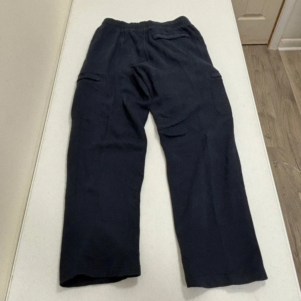 Nike Mens Fleece Cargo Sweatpants Navy Blue Straight Leg Swoosh Large 6157